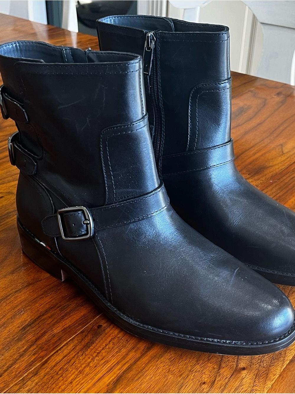 Franco Sarto Black Leather moto Ankle Boots with Buckle Detail
